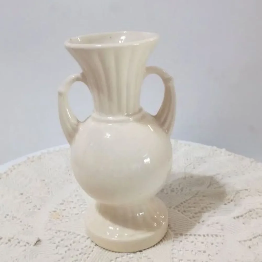 1943 Royal Copley Floral Vase with Handles Vintage Mid Century Ceramic Deco